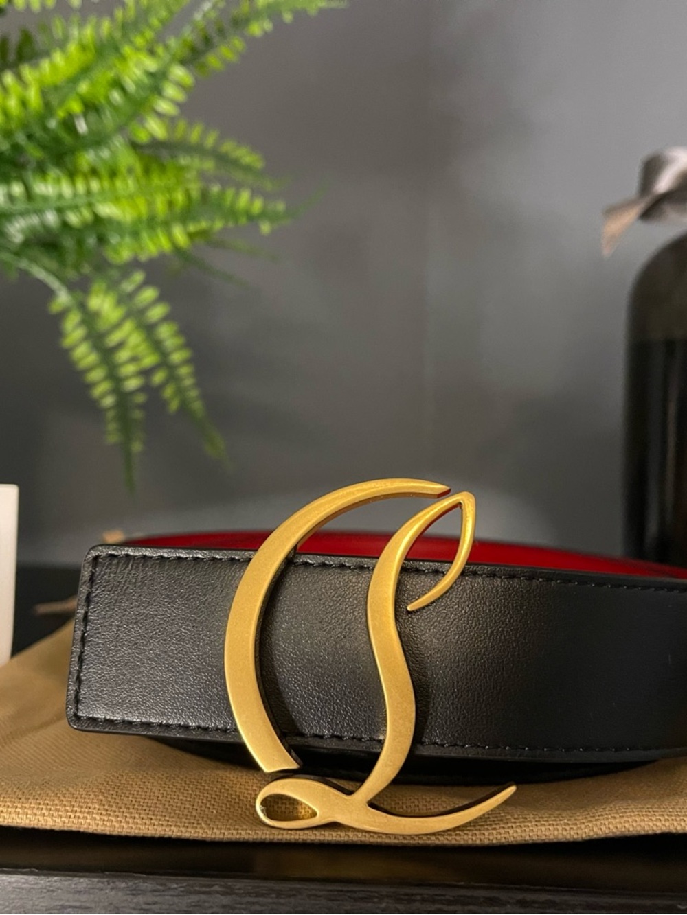 NWT Christian Louboutin Brushed Gold and Black Belt Size 80/32